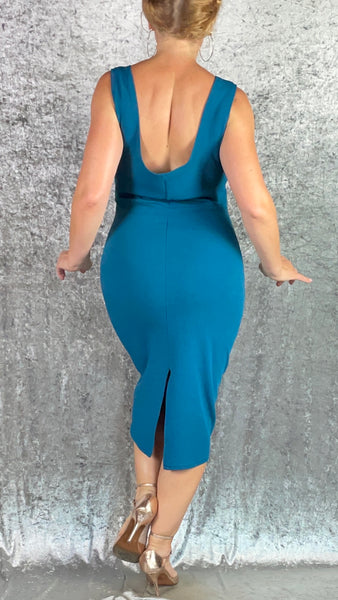 Teal Blue Liverpool Knit Wiggle Dress - One of a Kind - Size Large