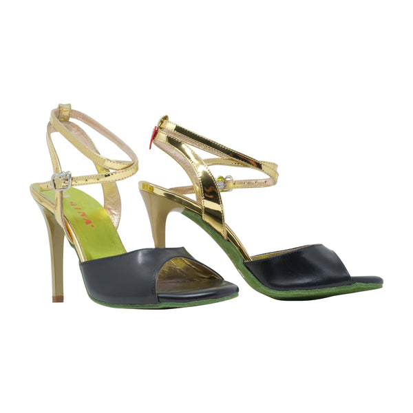 Size 8 - Nizza Fun (New!) - Gold Mirror Leather with Black Leather, Red Heart, and Green Suede Sole - Regina