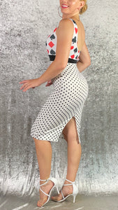 Black and White and Red Card Suits and Polka Dot Wiggle Dress - Alice in Wonderland Collection - One of a Kind - Size Extra Small