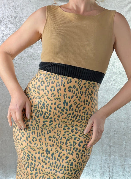 Cheetah Print with Black and Tan Wiggle Dress - One of a Kind - Size Medium