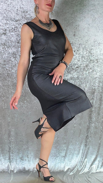 Black Reptile Net Embossed Leather Look Wiggle Dress - One of a Kind - Size Large