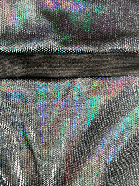 Holographic Oil Slick Velvet Wiggle Dress with Pintucked Neckline - One of a Kind - Size Extra Small to Small