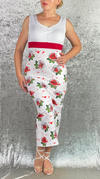 White and 'Paint the Roses Red' Long Dress - Alice in Wonderland Collection - One of a Kind - Size Medium