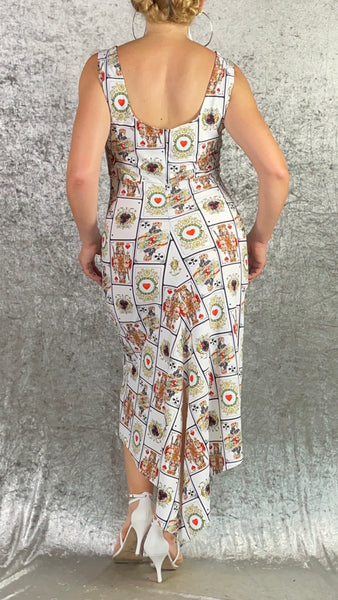 White Deck of Cards Print Fishtail Dress - Alice in Wonderland Collection - One of a Kind - Size Large