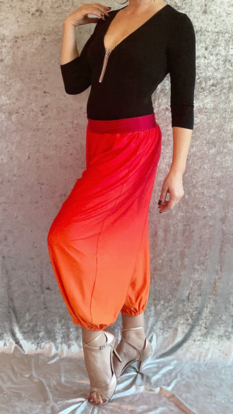 Fiery Red to Orange Ombre Genie Pants - One of a Kind - Size Large