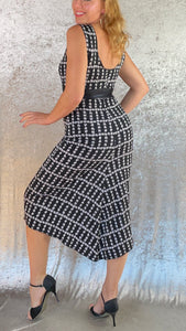 Black and White Abstract Basket Weave Print Fishtail Dress - One of a Kind - Size Medium